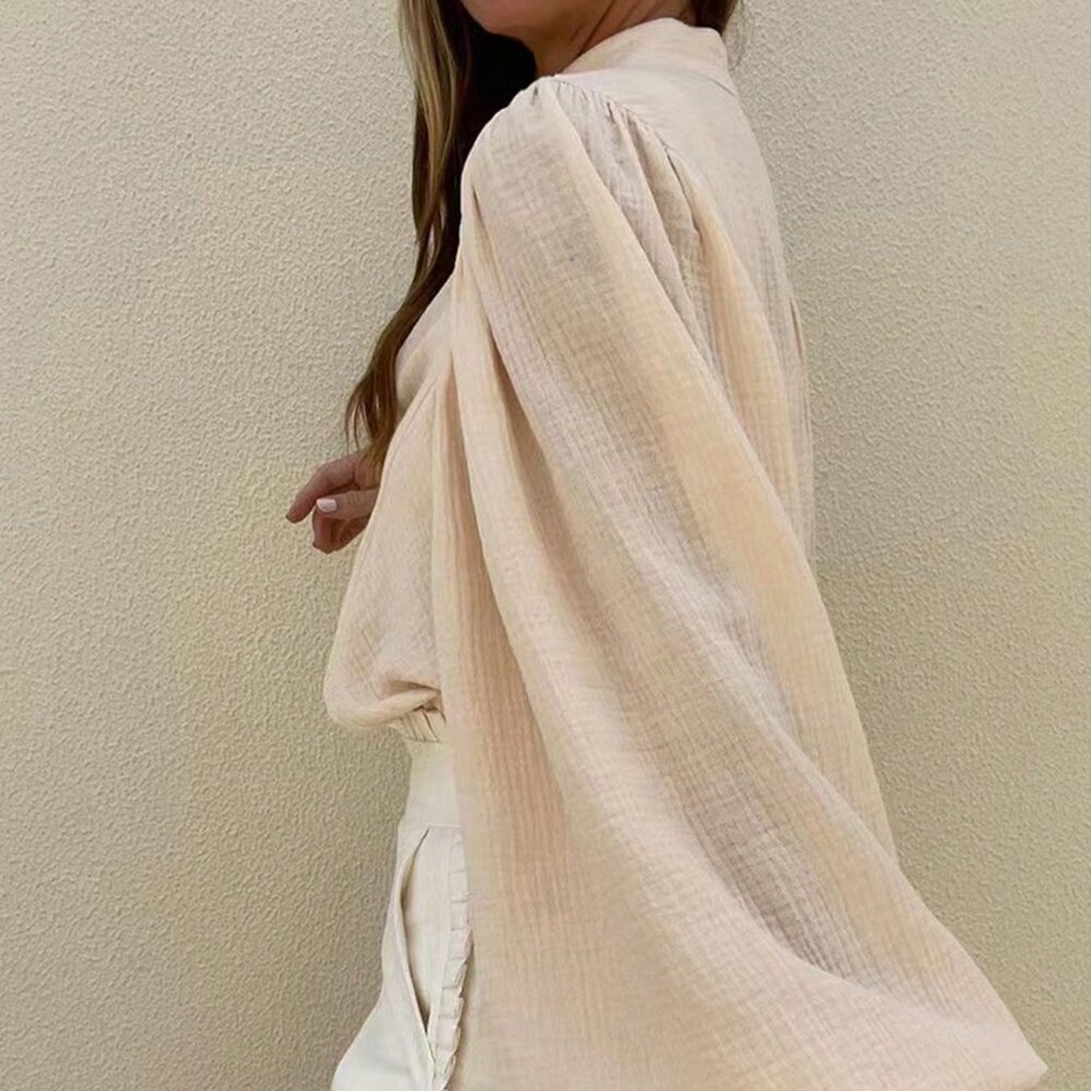 Apricot Casual Women's Lantern Sleeve Loose Shirt - Picture 2 of 4